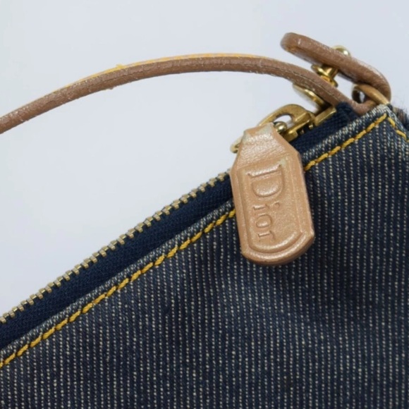 AUTH DIOR Y2K DARK DENIM & TAN LEATHER MINI SADDLE BAG VINTAGE EUC POUCHETTE - Picture 11 of 17
